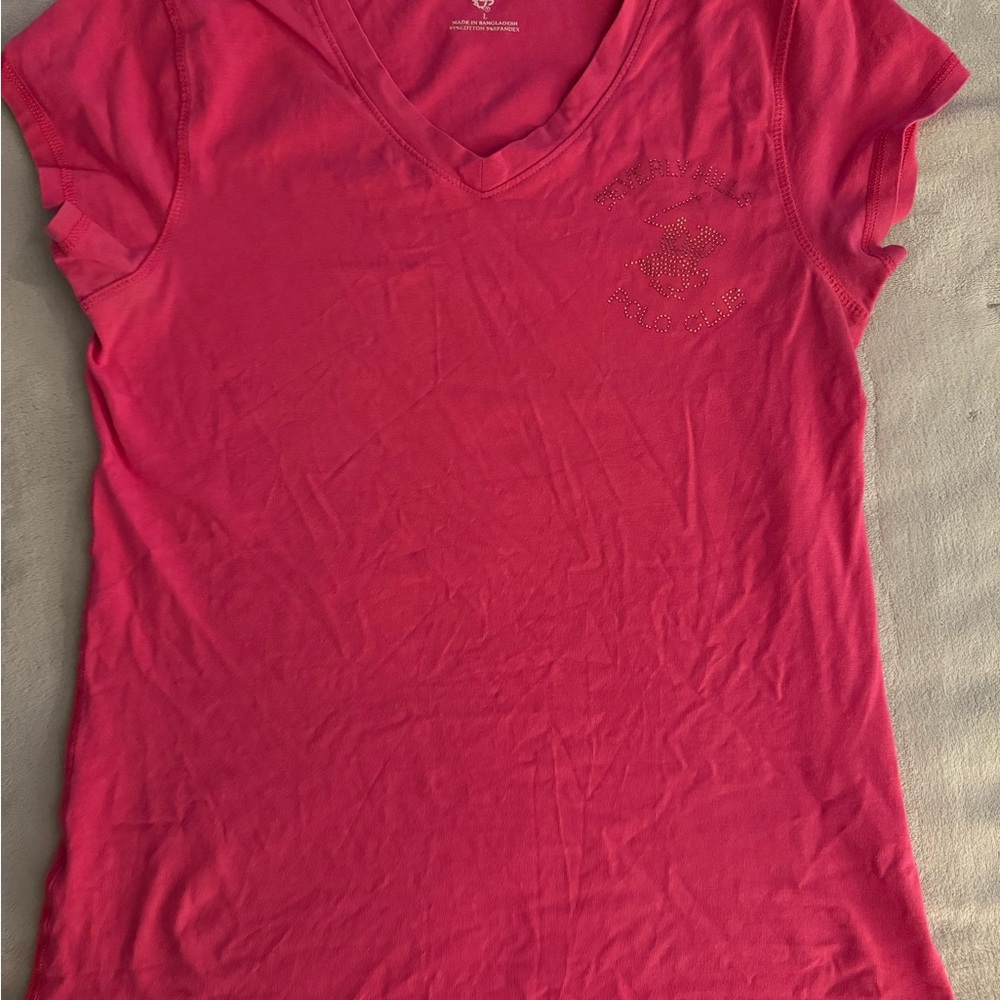 Beverly Hills Polo Club Women's Pink V-Neck Top